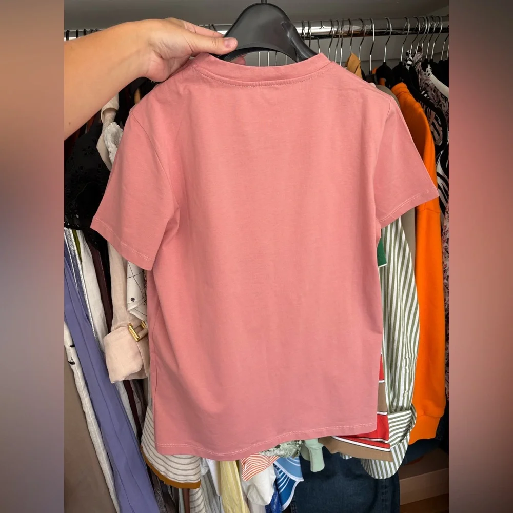 Celine Paris Logo Print Cotton T-Shirt Dust Pink Size Medium Scoop Neck Women’s - Picture 4 of 10